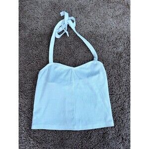PacSun Ribbed Halter Tank Top XS White Tie Neck Cropped Basic Cami